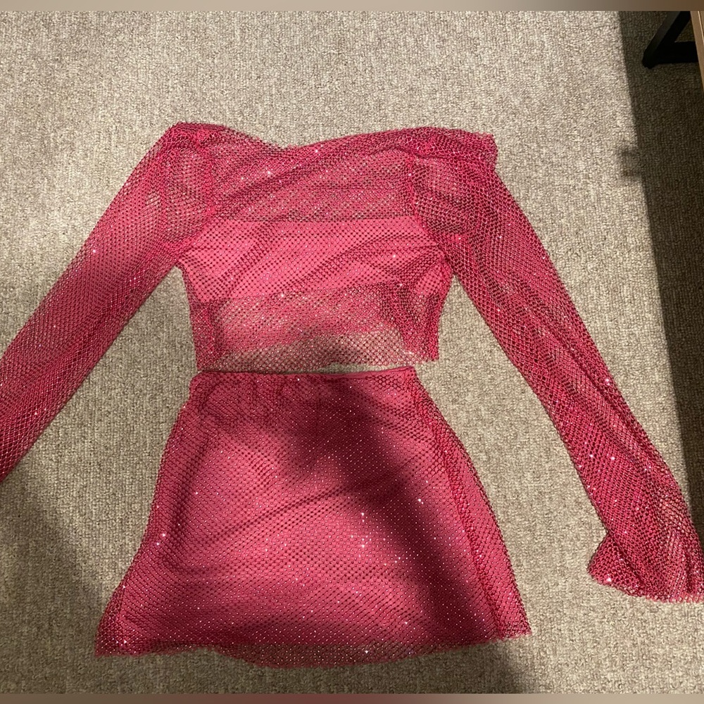 Meshki - Hilton Diamante Mesh Cowl Top and Mini Skirt